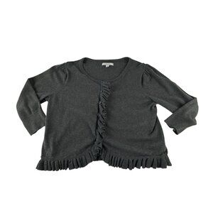 GH Bass & Co Black Ruffle Trim Cardigan M 3/4 Sleeve Knit Sweater Whimsygoth